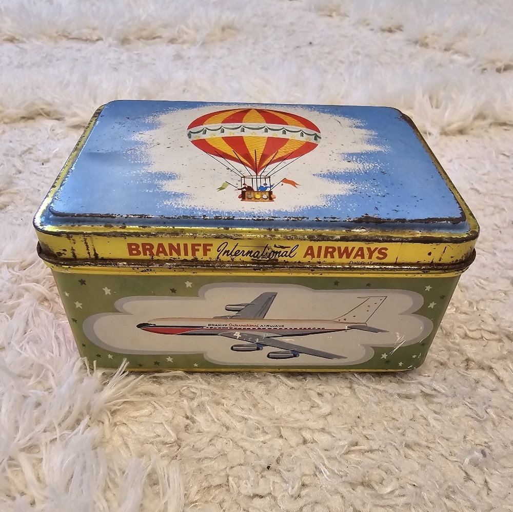 Vintage Braniff Airways Tin Lithographed Hinged Aviation Advertising Trinket Box